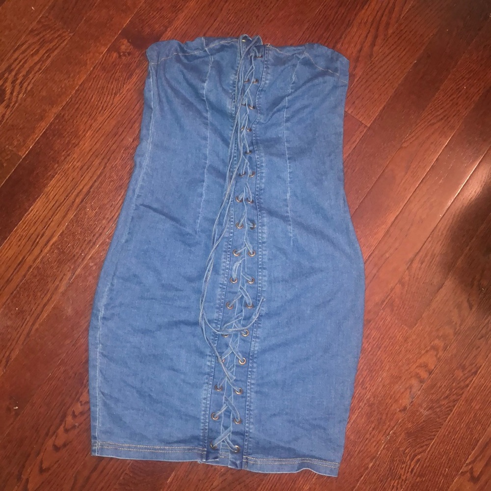 Forever 21 Lace Up Denim Tube Dress